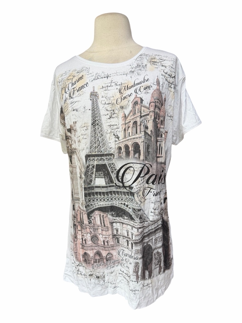 Y2K NWOT Attitude Paris France Paris The Rhinestone Eiffel‎ Tower Tee